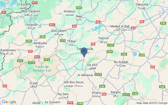 Kaart met locatie Dougga